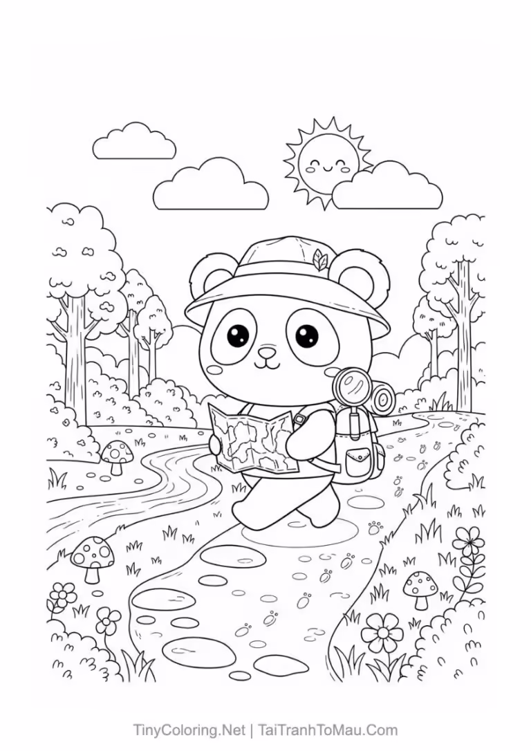 Tranh tô màu gấu trúc chibi đáng yêu cho bé.