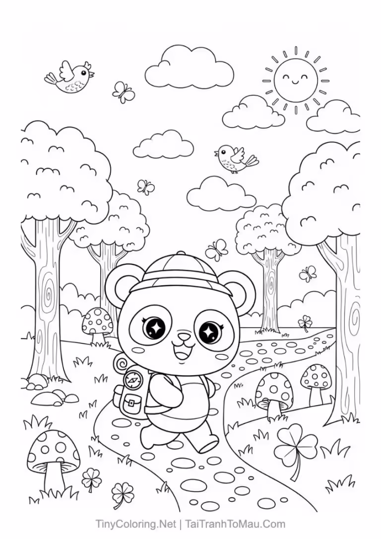 Tranh tô màu gấu trúc chibi dễ thương cho bé.