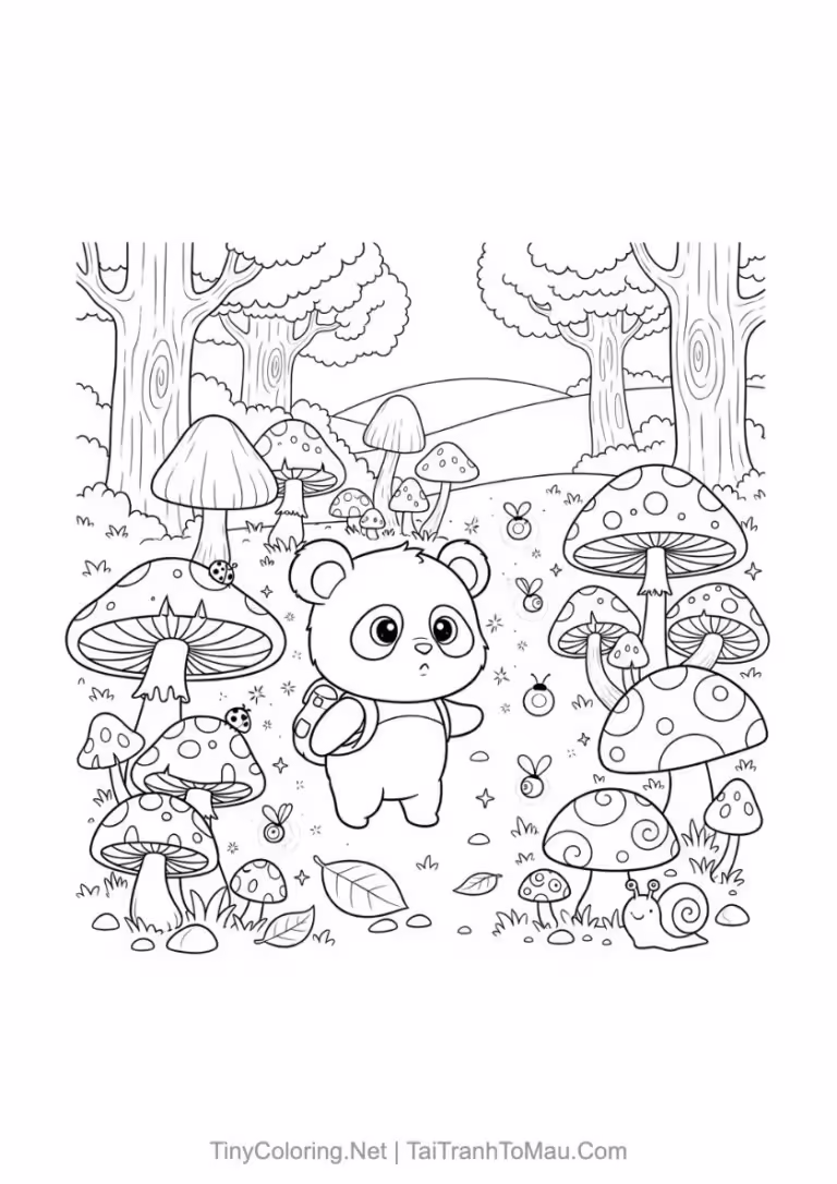 Tranh tô màu gấu trúc chibi đáng yêu cho bé.