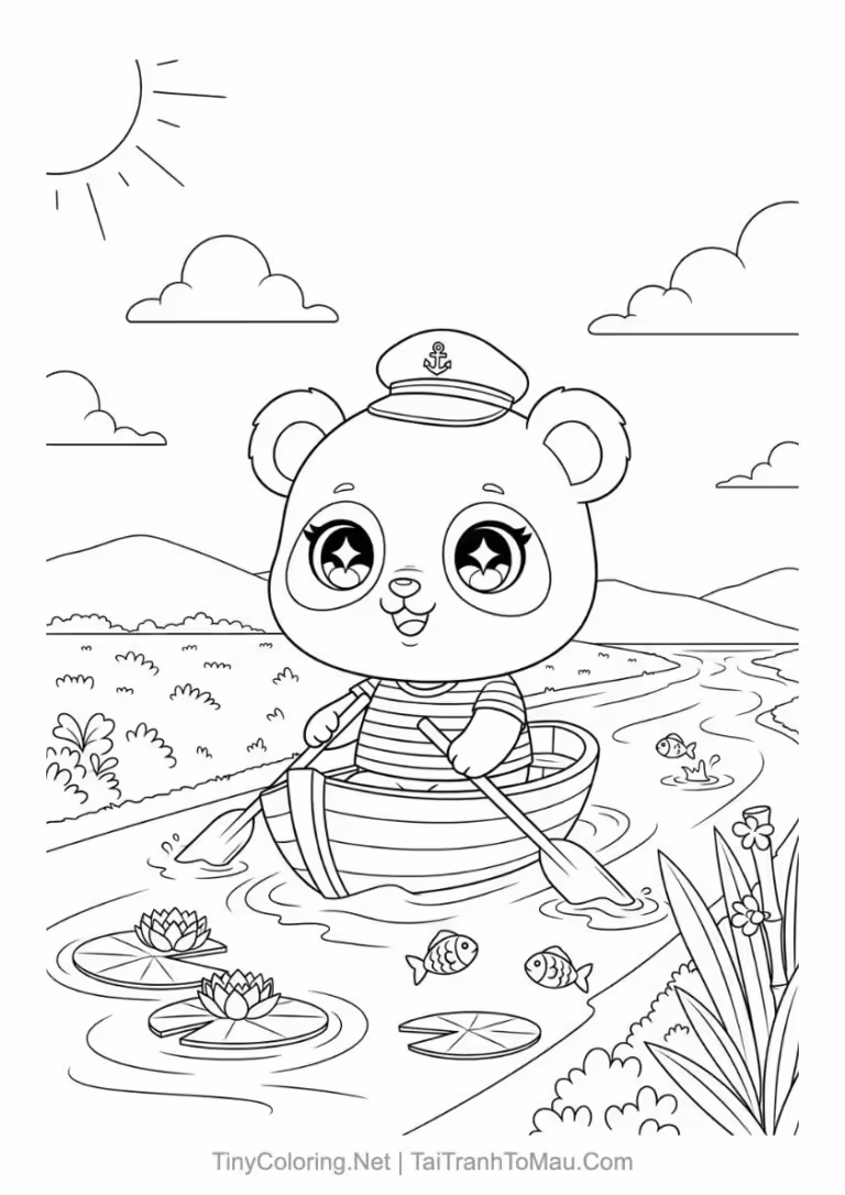 Tranh tô màu gấu trúc chibi đáng yêu