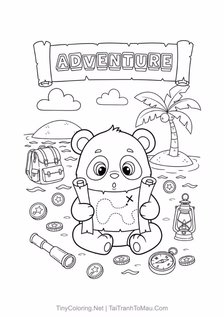 Tranh tô màu gấu trúc chibi đáng yêu cho bé.