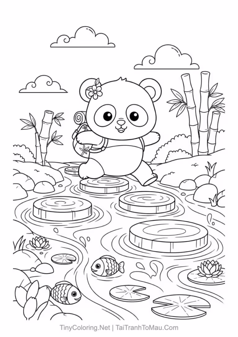 Tranh tô màu gấu trúc chibi đáng yêu cho bé.