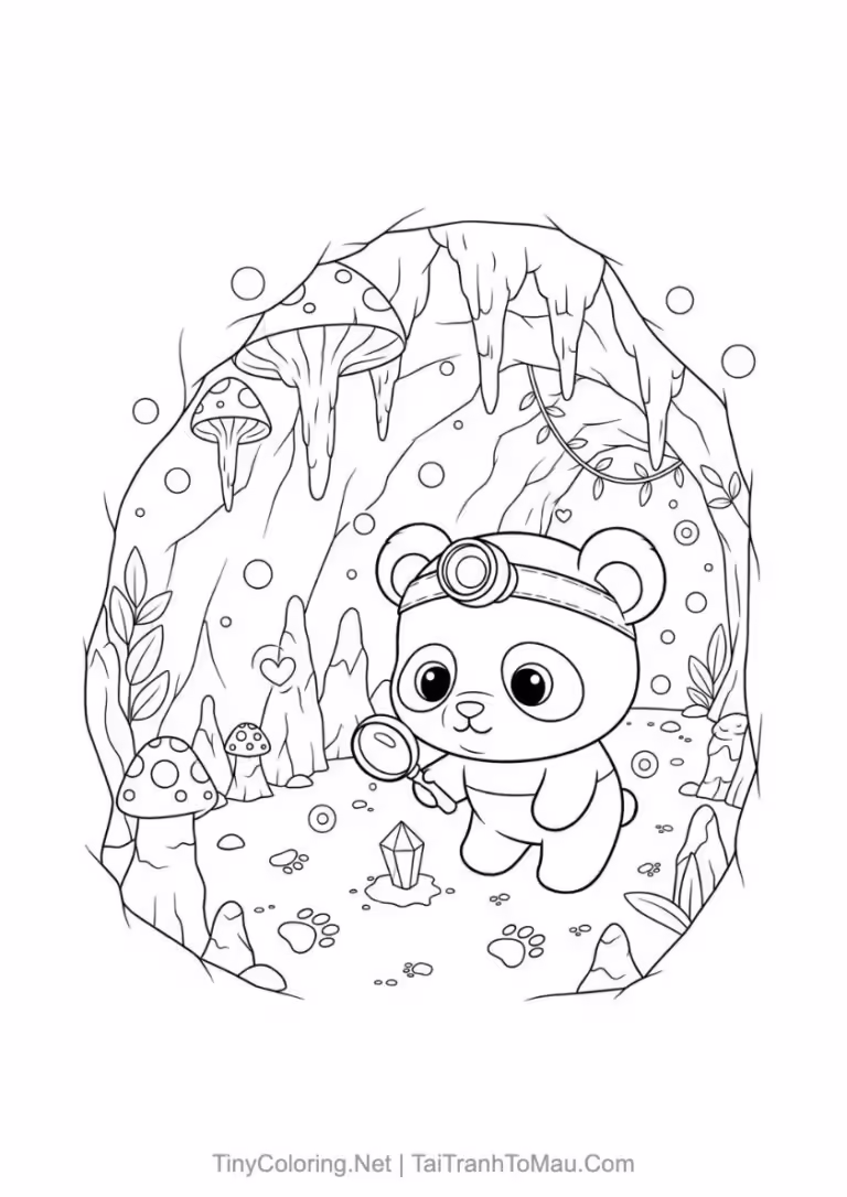 Tranh tô màu gấu trúc chibi dễ thương cho bé.