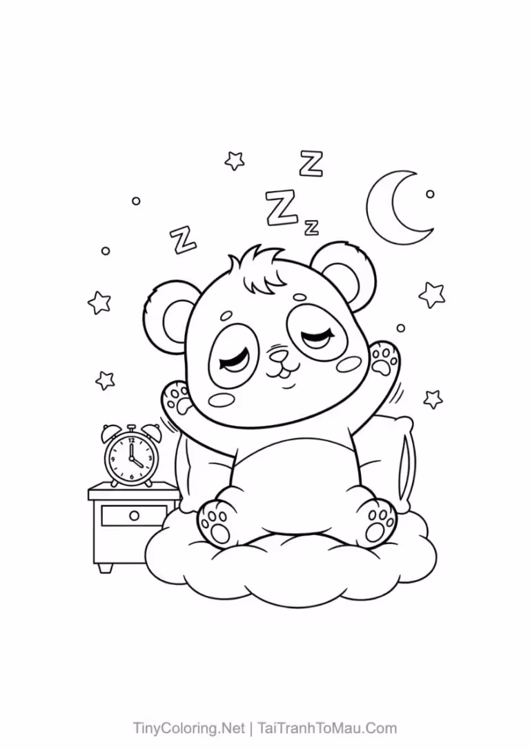 Tranh tô màu gấu trúc chibi đáng yêu cho bé.