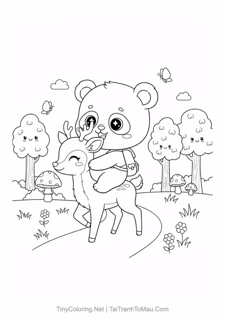 Tranh tô màu gấu trúc chibi đáng yêu cho bé.