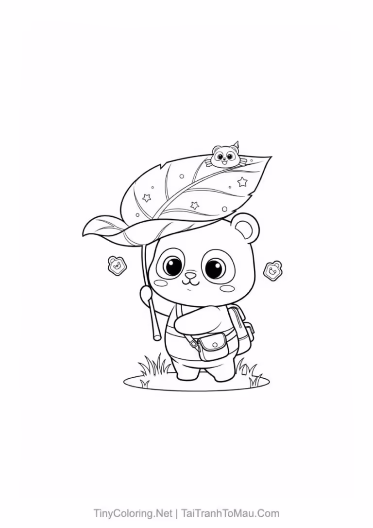Tranh tô màu gấu trúc chibi đáng yêu cho bé.