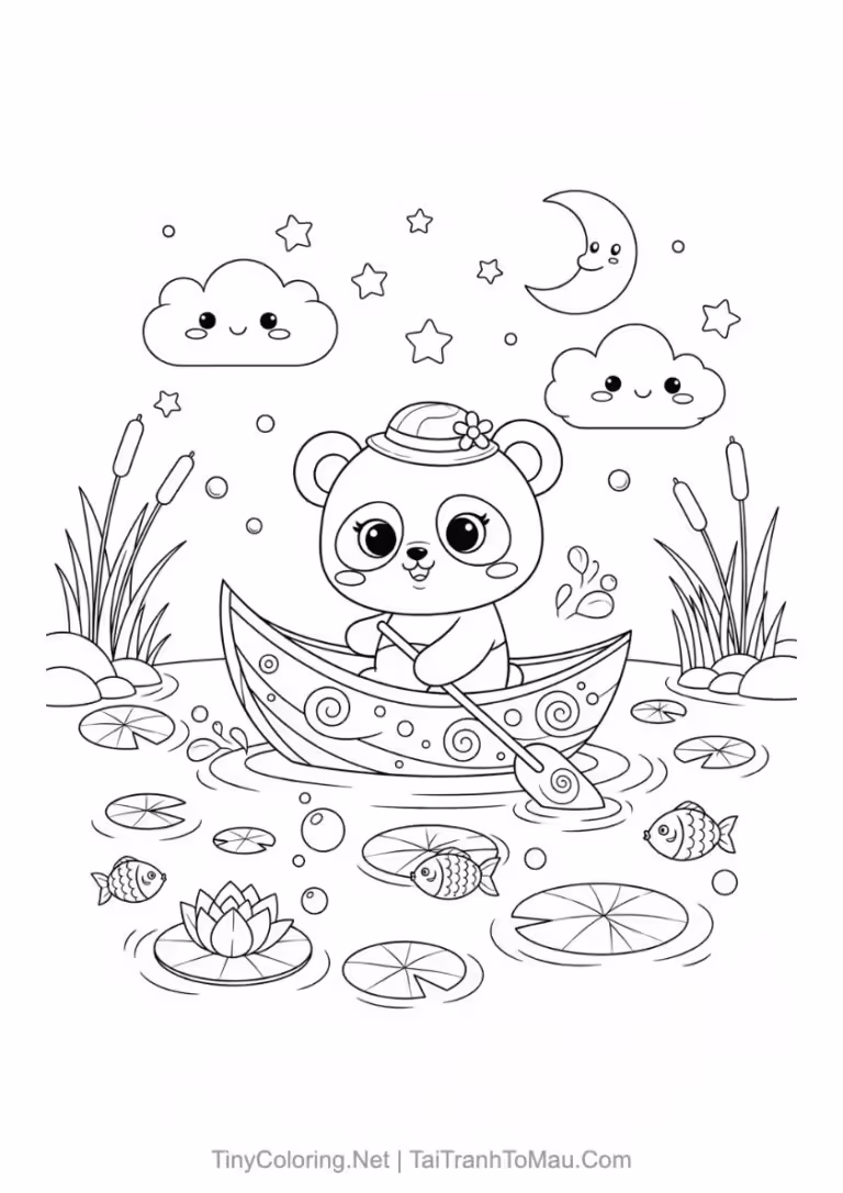 Tranh tô màu gấu trúc chibi đáng yêu cho bé.