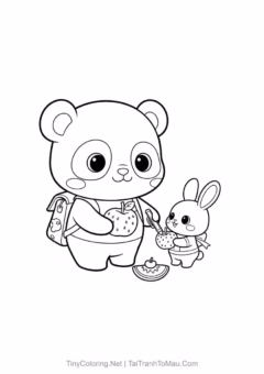 Tranh tô màu gấu trúc chibi dễ thương cho bé.