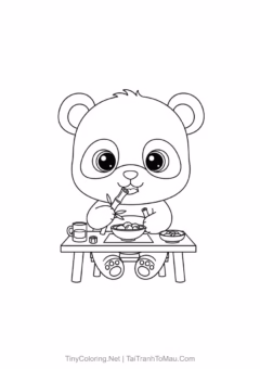 Tranh Tô Màu Gấu Trúc Chibi Cute – gấu trúc chibi chơi bóng.