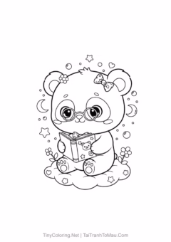 Tranh Tô Màu Gấu Trúc Chibi Cute – gấu trúc chibi cười tươi.