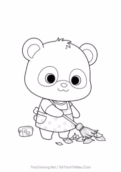 Tranh Tô Màu Gấu Trúc Chibi Cute – gấu trúc chibi ôm tre.