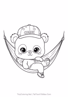 Tranh tô màu gấu trúc chibi đáng yêu cho bé.