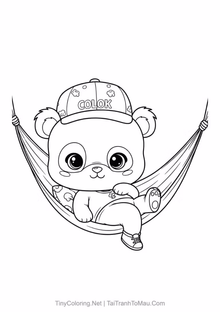 Tranh tô màu gấu trúc chibi đáng yêu cho bé.