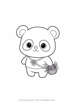 Cute chibi panda coloring sheet with big round eyes for kids