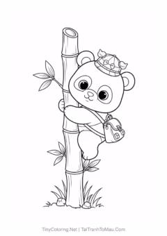 Tranh tô màu gấu trúc chibi dễ thương cho bé.
