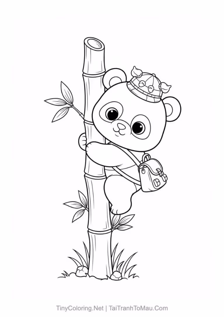 Tranh tô màu gấu trúc chibi dễ thương cho bé.