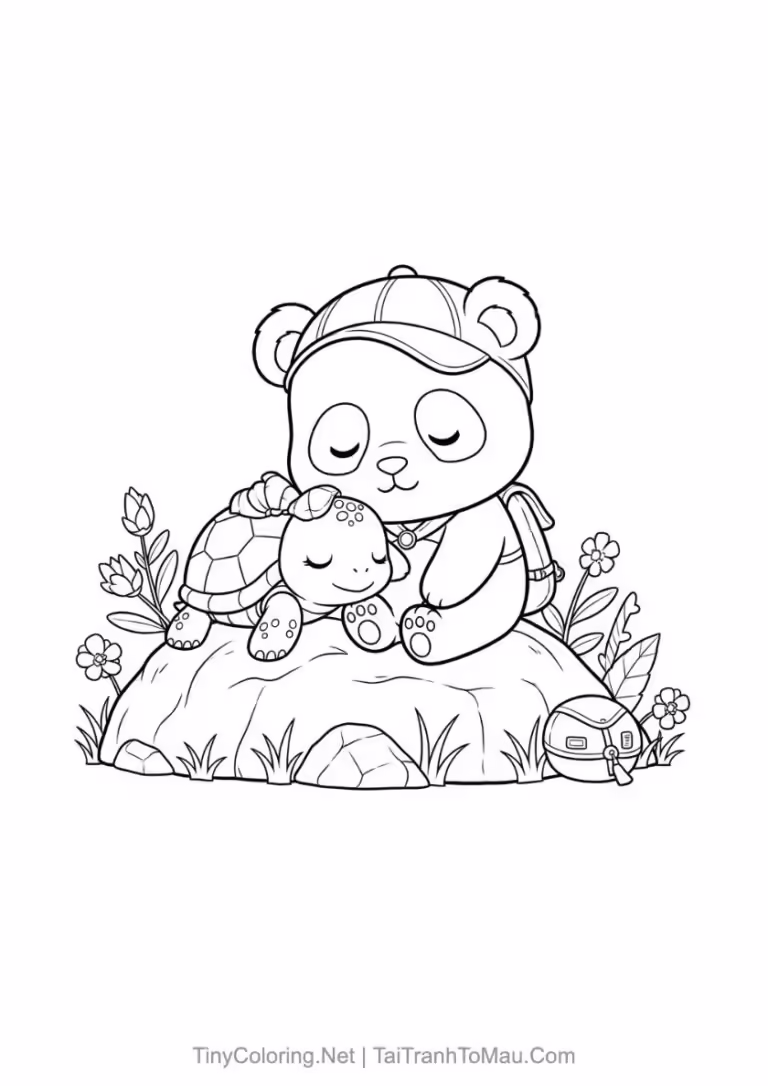 Tranh tô màu gấu trúc chibi đáng yêu cho bé.