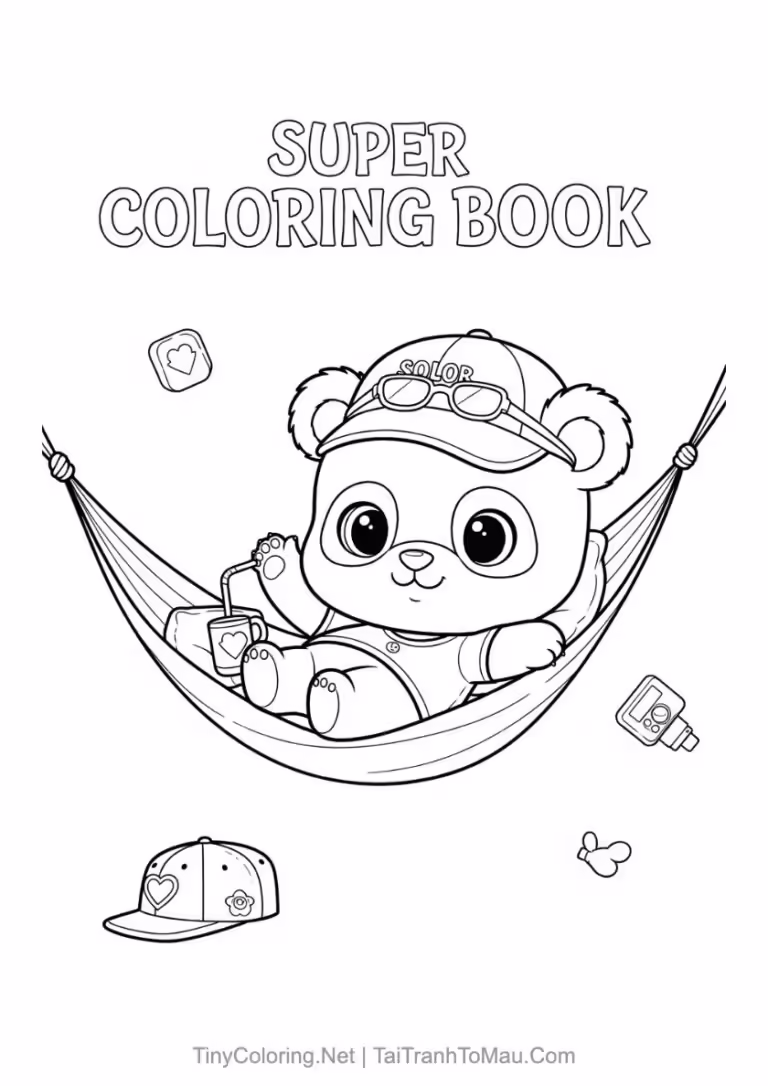 Tranh tô màu gấu trúc chibi đáng yêu cho bé tô màu.