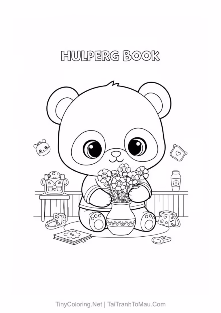 Tranh tô màu gấu trúc chibi cực dễ thương.
