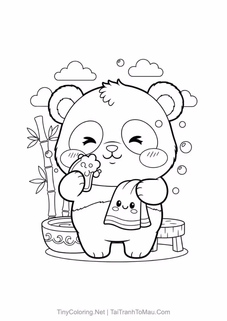 Tranh tô màu gấu trúc chibi dễ thương.