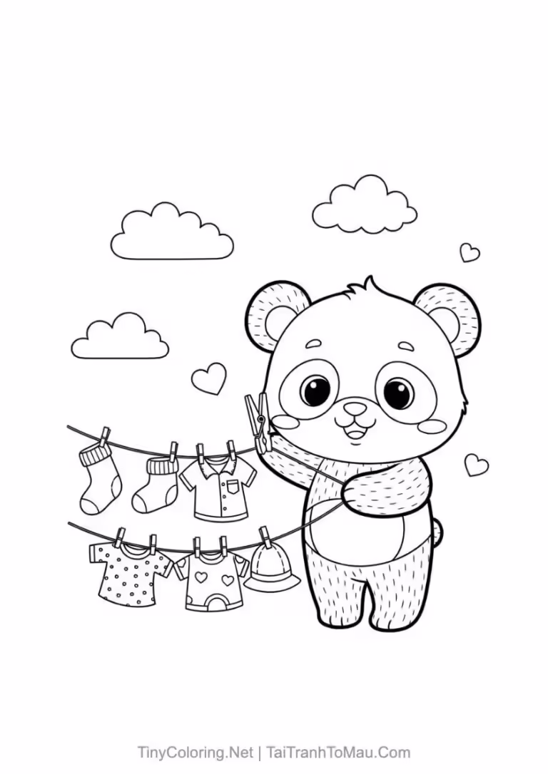Tranh tô màu gấu trúc chibi đáng yêu cho bé.
