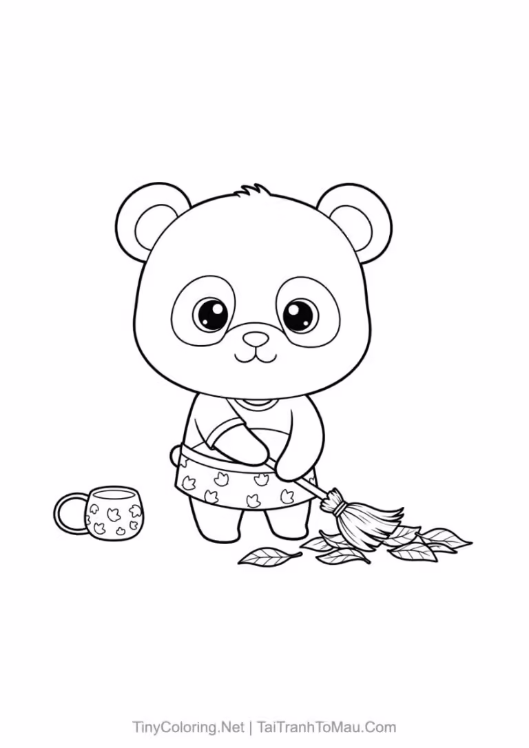 Tranh tô màu gấu trúc chibi dễ thương cho bé.