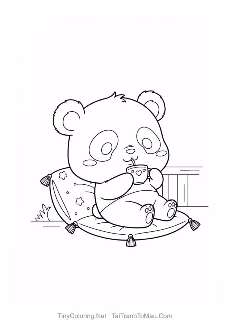 Tranh tô màu gấu trúc chibi đáng yêu cho bé.