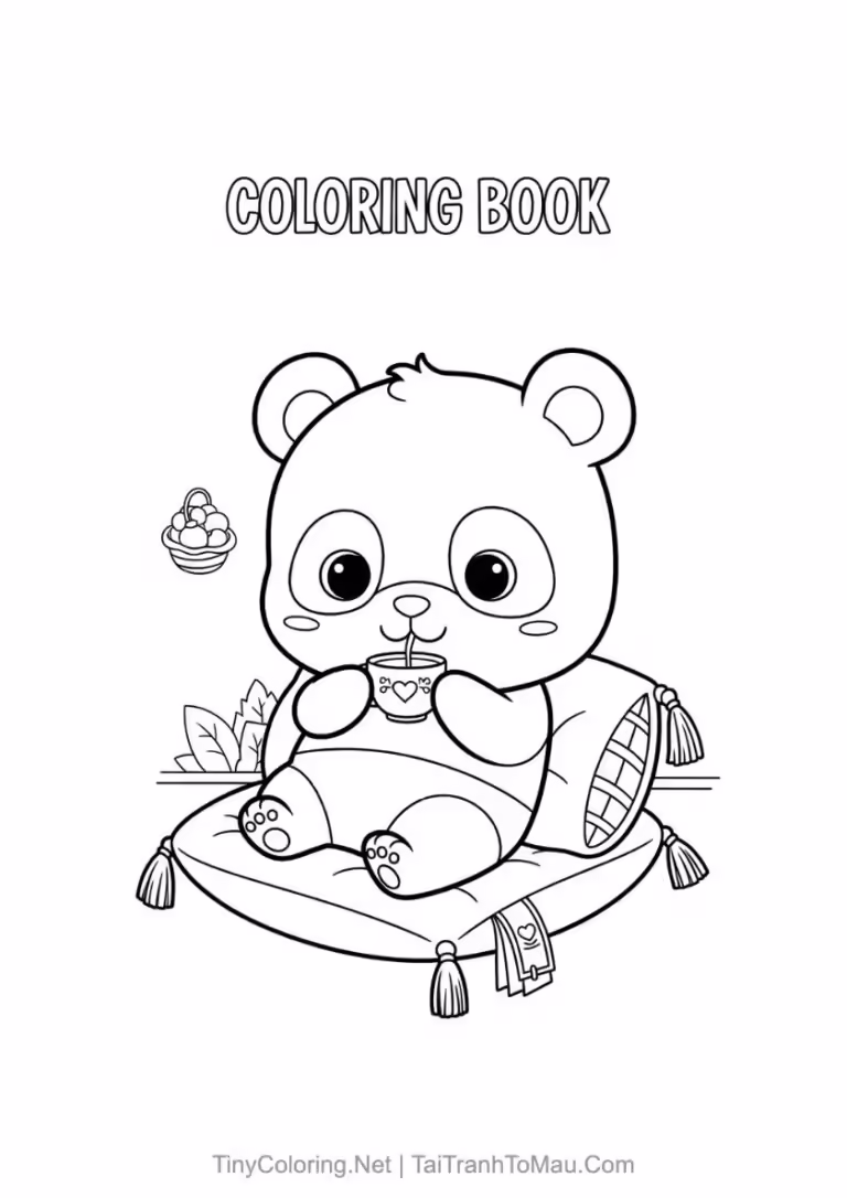 tranh tô màu gấu trúc chibi dễ thương cho bé