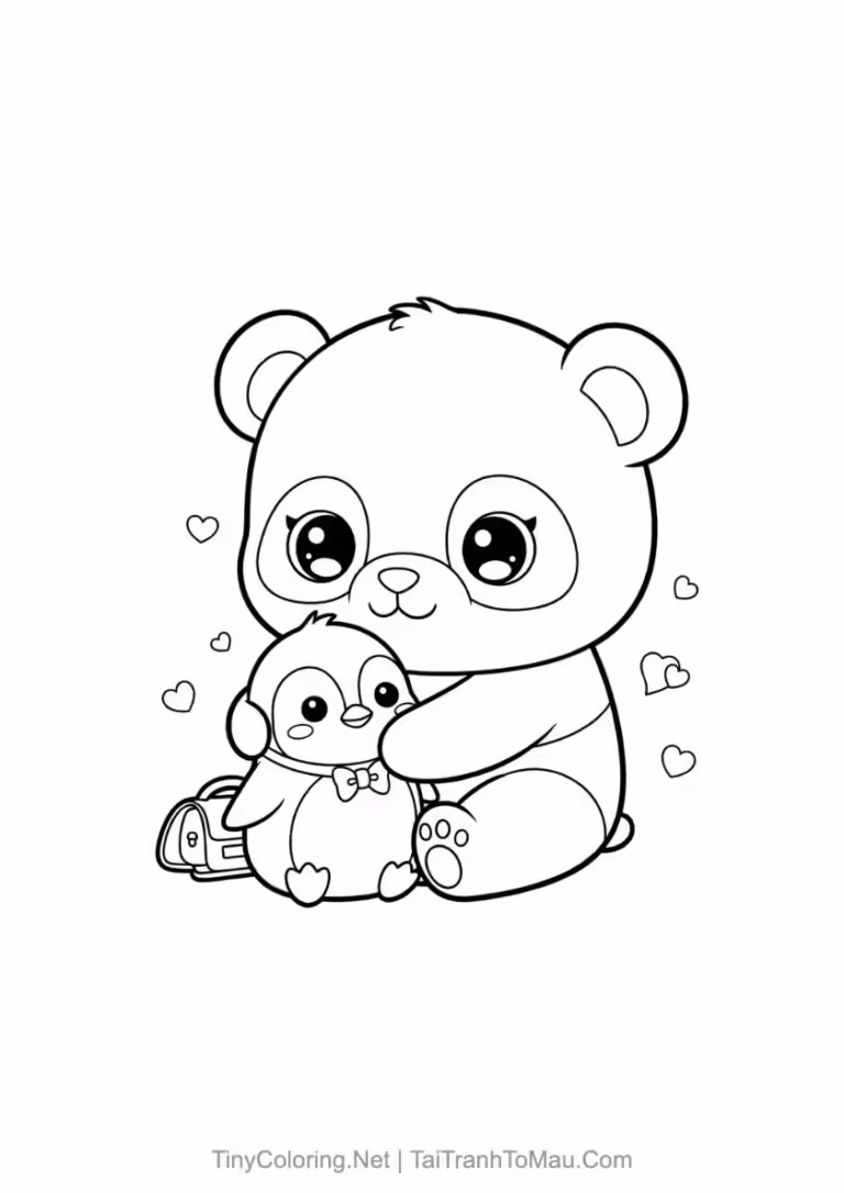 Tranh tô màu gấu trúc chibi dễ thương cho bé.