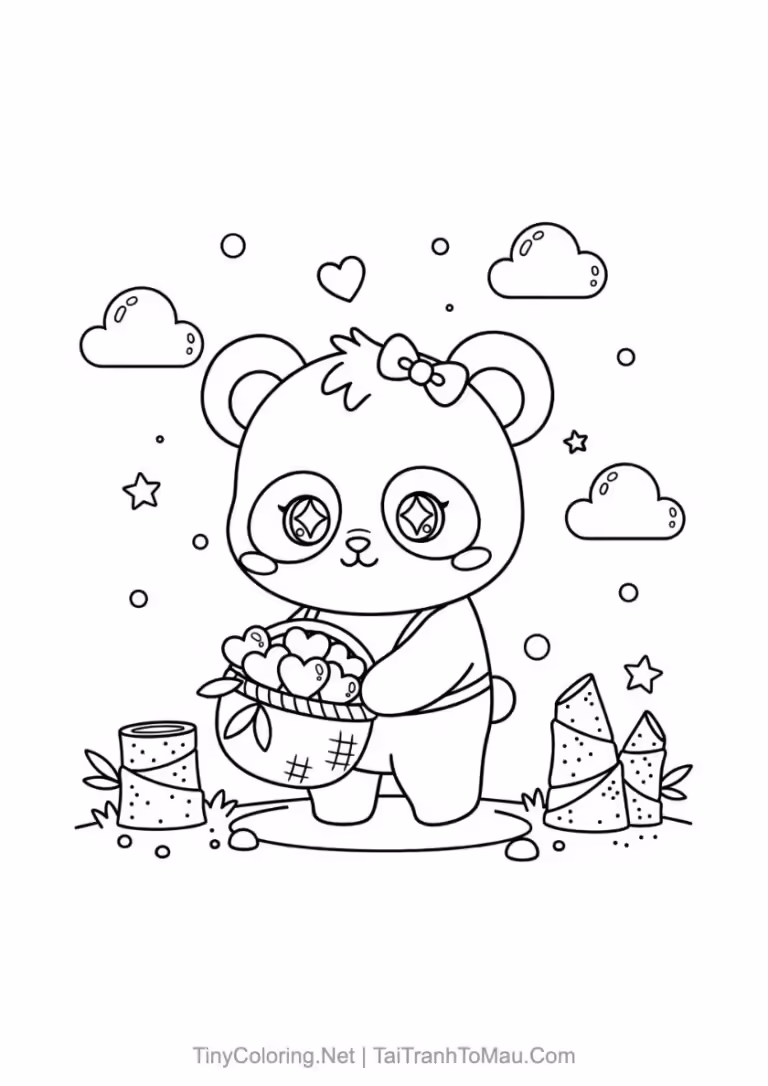 Tranh tô màu gấu trúc chibi dễ thương cho bé.