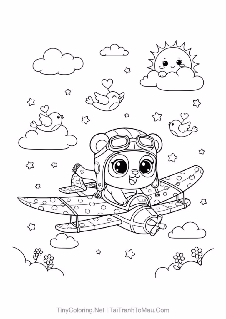 Tranh tô màu gấu trúc chibi dễ thương cho bé.