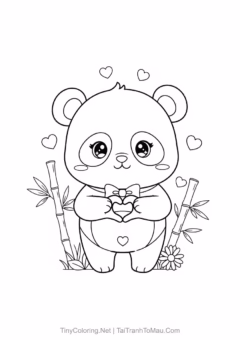 Tranh tô màu gấu trúc chibi dễ thương cho bé.