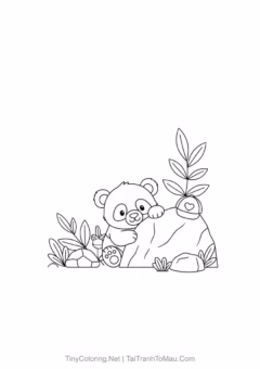 Tranh Tô Màu Gấu Trúc Cute – gấu trúc con leo cây.