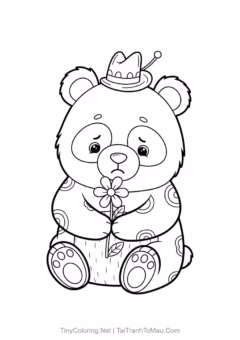 Tranh Tô Màu Gấu Trúc Cute – gấu trúc vẫy chào.