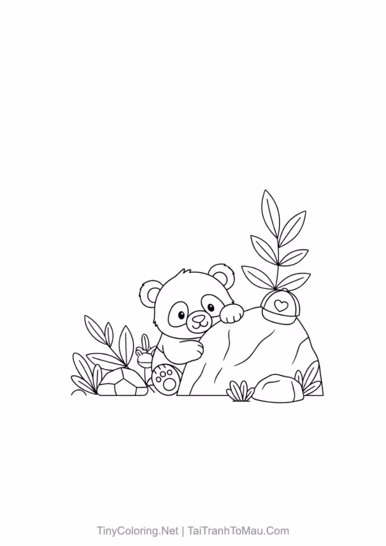 Cute panda coloring page waving hello.