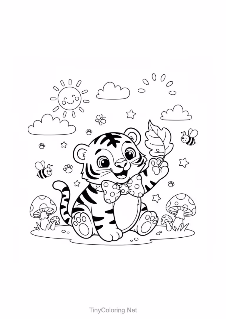 Tranh tô màu hổ con chibi cực kỳ đáng yêu cho bé gái
