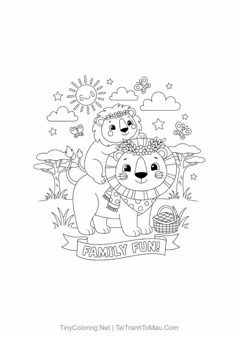 Tranh tô màu sư tử dũng mãnh cho bé.