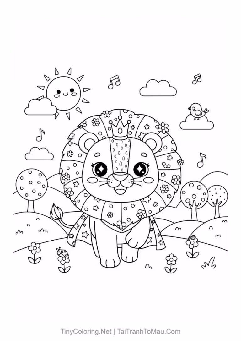 Tranh tô màu sư tử dũng mãnh cho bé.
