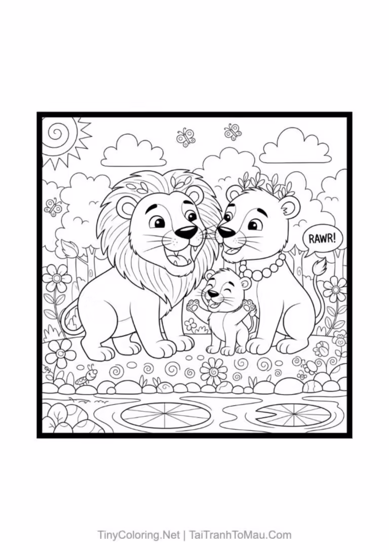 Tranh tô màu sư tử dũng mãnh, đẹp mắt cho bé.