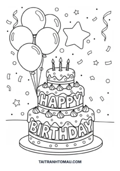 Tranh tô màu bánh Happy Birthday