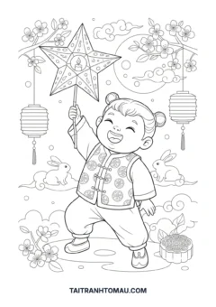 tranh tô màu bé rước đèn