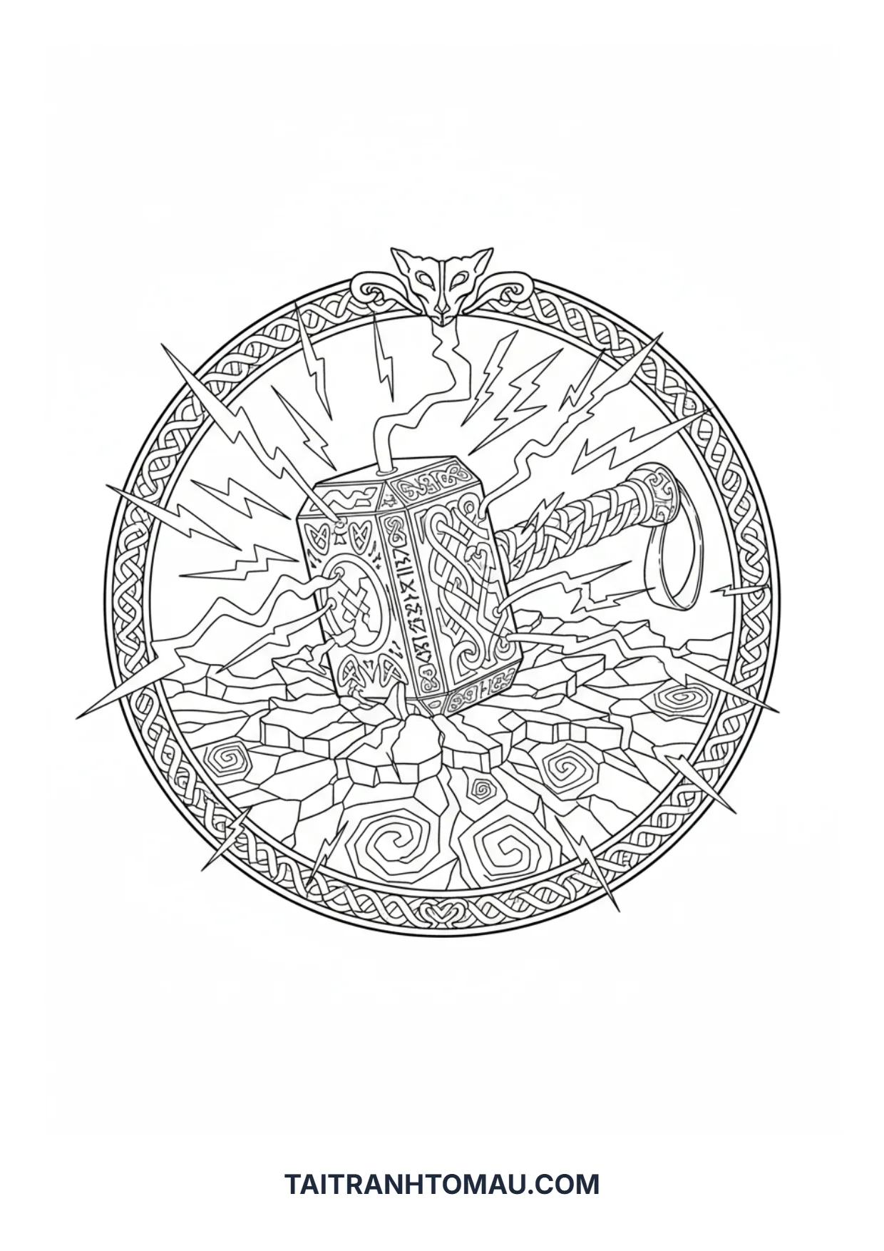Búa thần Mjolnir sấm sét Tranh tô màu búa Thor