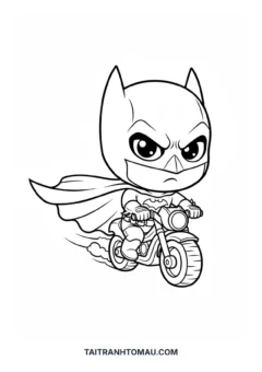 Tranh tô màu Siêu Nhân Batman chibi lái xe Batmobile