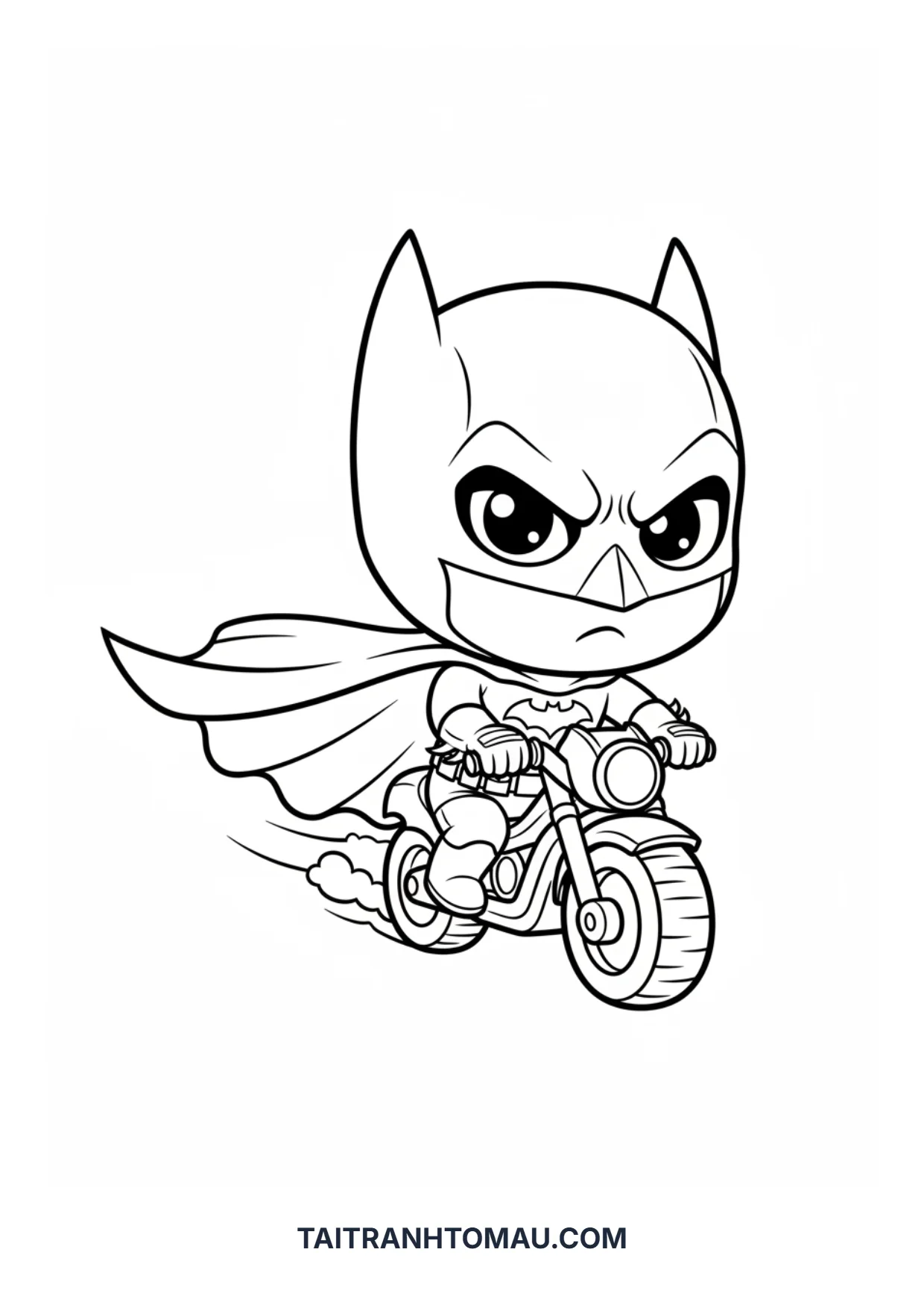 Chibi Batman lái xe mô tô nhỏ Tranh tô màu chibi Batman lái xe