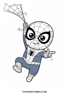 Tranh tô màu Siêu Nhân Người Nhện chibi treo ngược