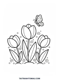 Hình tô màu hoa tulip trong vườn