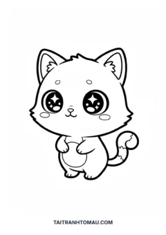 Tranh tô màu con mèo cute mèo chibi mắt long lanh
