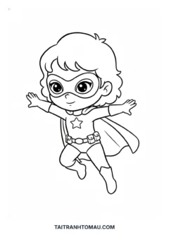 Tranh tô màu Siêu Nhân chibi cute nữ siêu nhân tóc ngắn chibi