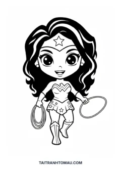 Tranh tô màu Siêu Nhân chibi cute nữ thần chiến binh chibi