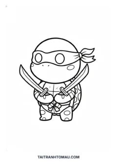 Tranh tô màu rùa ninja chibi